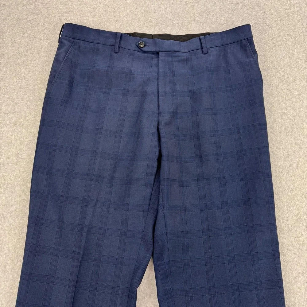 Spier & Mackay Dress Pants Mens 38x32 Blue Plaid Wool Flat Front Preppy Office